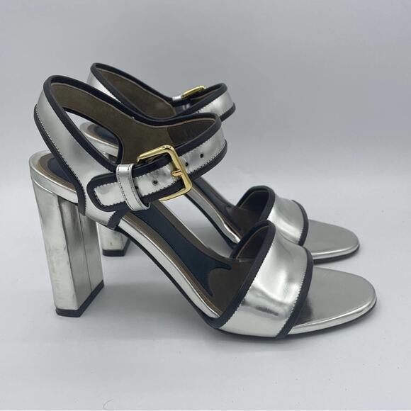 MARNI Silver Metallic Block Heel Sandal Ankle Strap Sz 36.5 / 6 - Picture 2 of 8